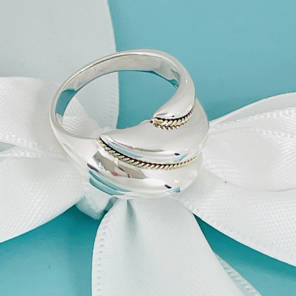 Size 6.5 Shell Dome Ring in Silver and Twist Rope 18K Gold Vintage